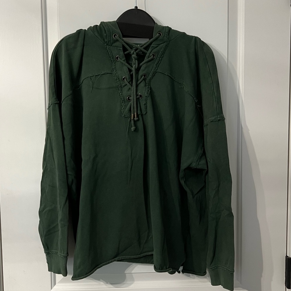 Aerie Womens dark green Lace Up Long Sleeve Oversized Hoodie Sweater Size small